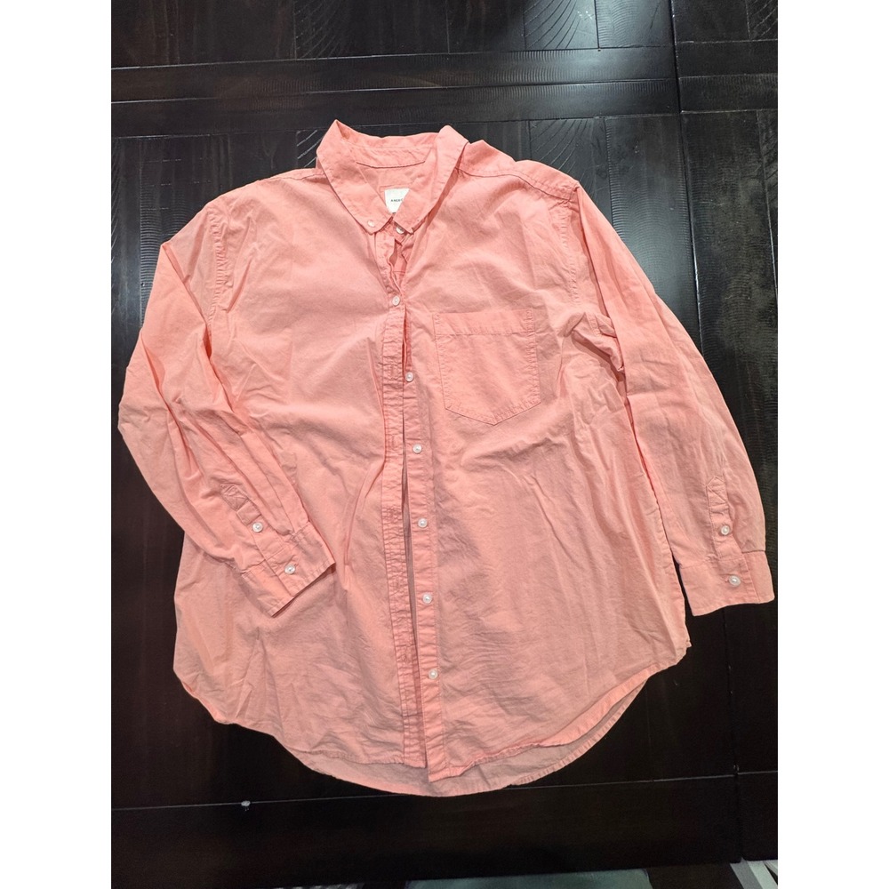 American Eagle Womens Coral Pink Button Down Long Sleeve Shirt Small Pocket